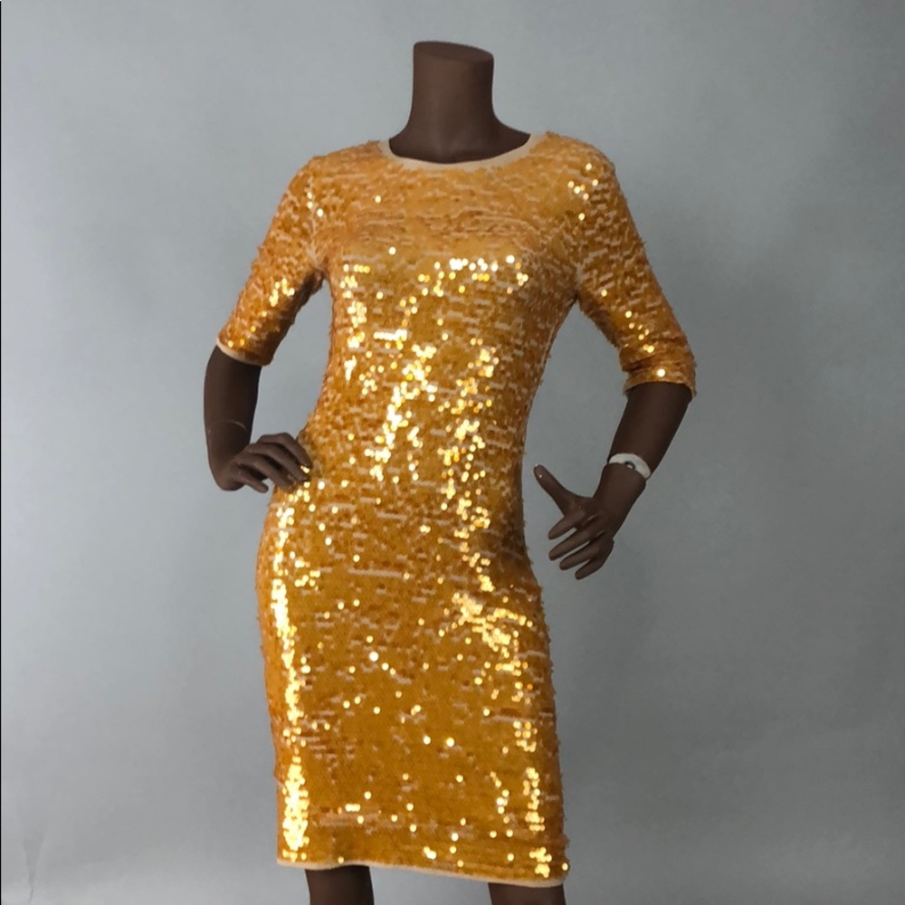 BCBGMaxAzria gold sequined Marta dress, NWOT